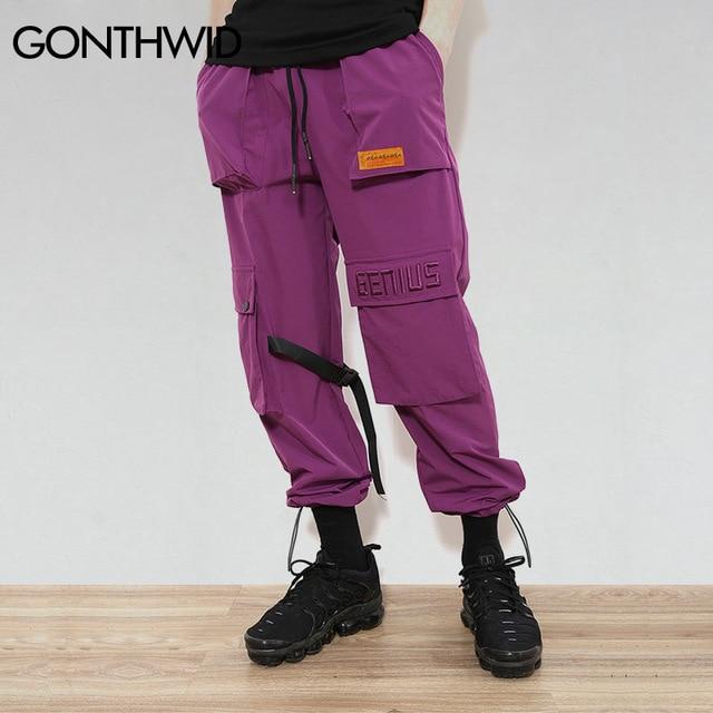 [해외] GONTHWID Men/Women 버클 끈 Cargo Pants 2018 Hip 홉 Multi Pockets Baggy 하렘