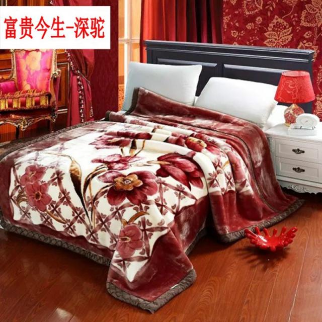 담요 Blankets winter thickened raschel blanket double layer, C20-부귀 현생-다크카멜