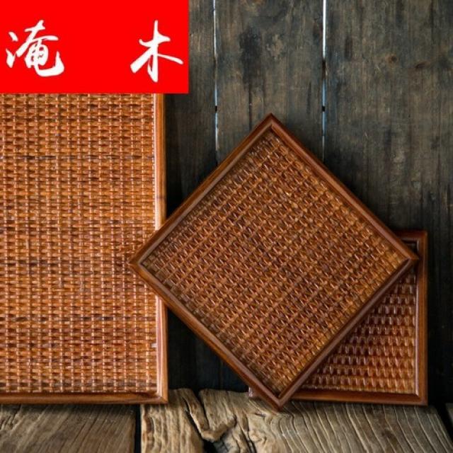 - 대나무 접시 술잔 바구니 죽통 채반 받침 튀김그릇 왜식 목조 검정에 손을 잡고 칙칙한 주황 원목 나무를 엮고 부탁하다 일본군 트레이 쟁반 차 호텔 용품 과일 쟁반. 목판, 05 15x15cm