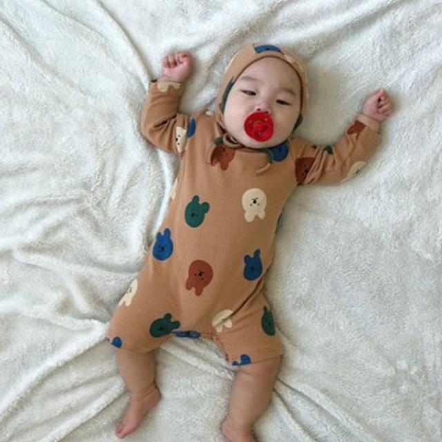 베이비바디슈트가을 여아 남아 아기 아동 베어슈트(모자포함)