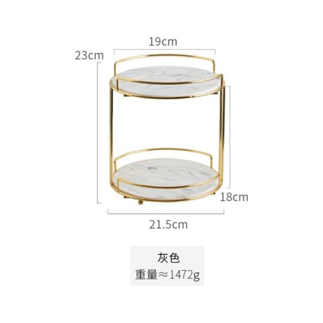 럭셔리 대리석 미니 선반 랙 세라믹 플레이트 테이블 애프터눈티 2단 화장품 트레이, .개, 그레이대리석무늬접시이중선반