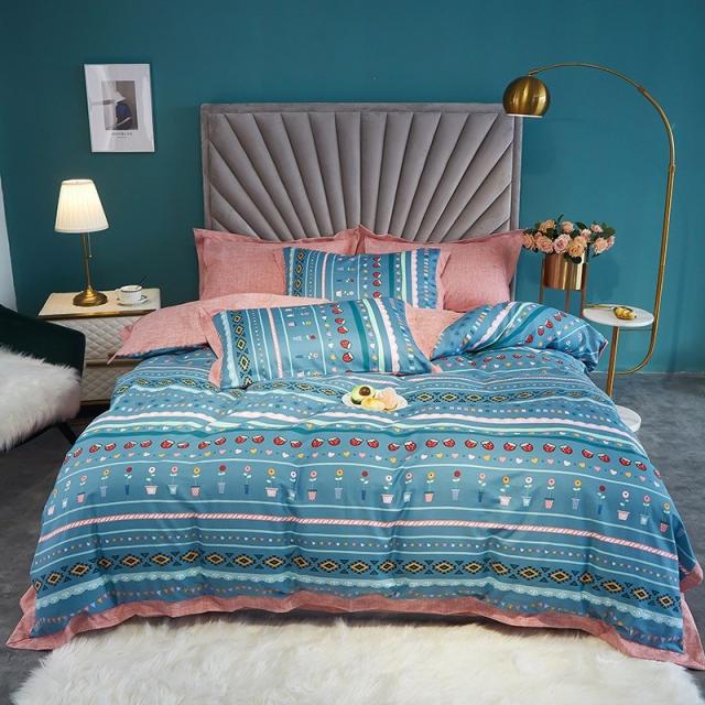 침대시트 13372 양이온 플라워 프린팅 4종 피부 친화 보온 가을겨울 순면 코튼 이불커버 융털 1621251246