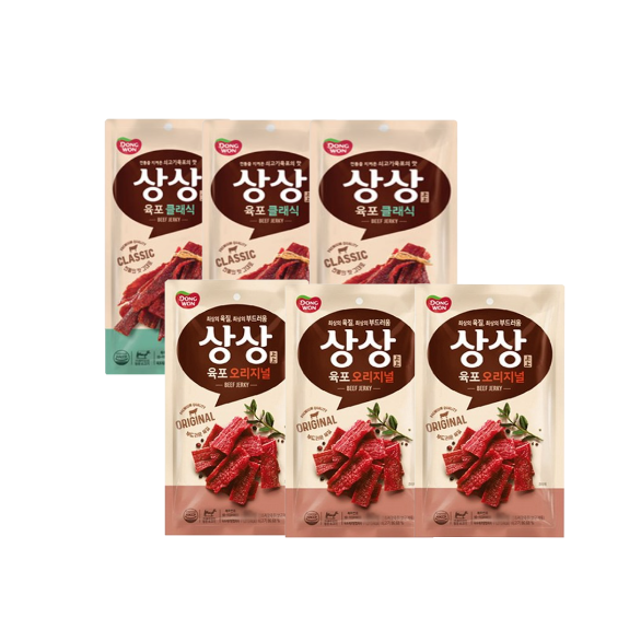 동원 상상육포 오리지널 50g*3 + 동원 상상육포 클래식 40g*3, 1세트