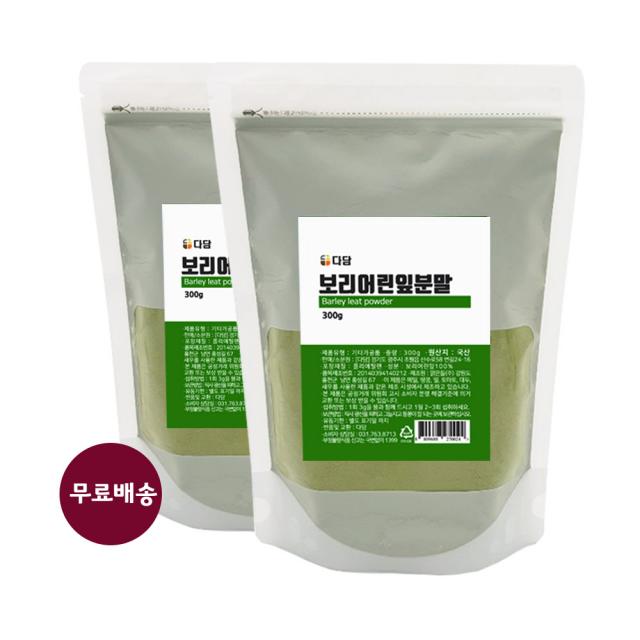 다담웰푸드 금속성이물 대장균검사받은 보리어린잎분말 300gx2팩, 300g, 2팩