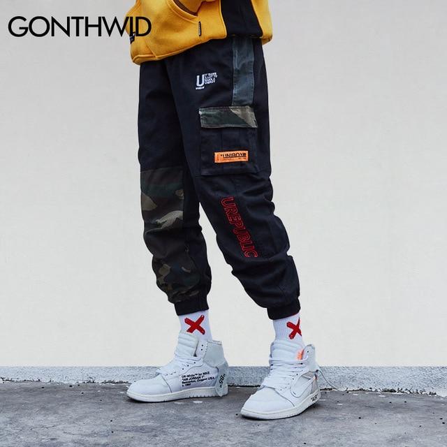 [해외] GONTHWID Camouflage Patchwork 측 Pocket Cargo 하렘 Pants 망 캐주얼 Jogger 스트리