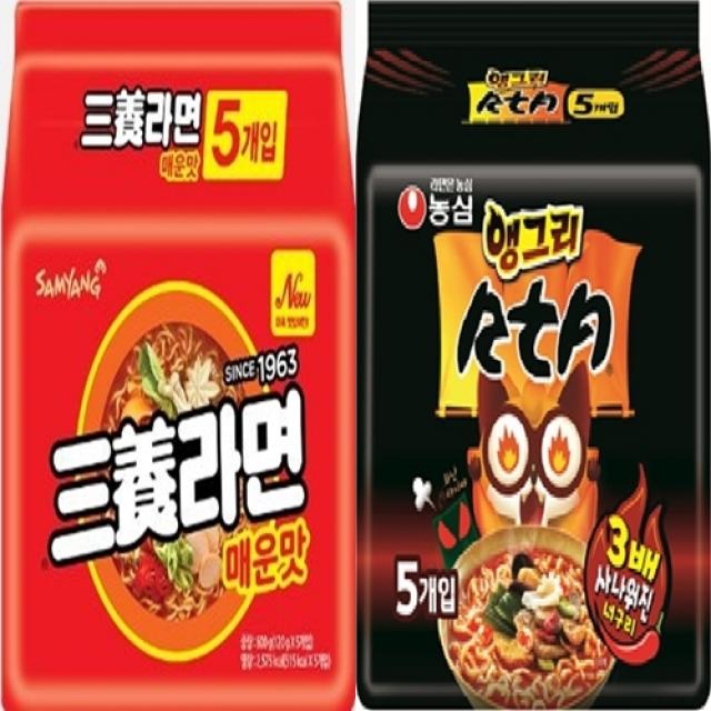 삼양라면 매운맛 멀티(5입)1팩 + 농심 앵그리 RTA너구리(5입)1팩 총10봉, 10개