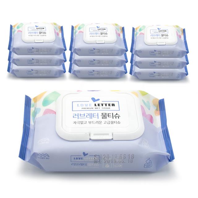 홈인더스트리 투툼하고 부드러운 프리미엄 러브레터 물티슈 캡형 20매, 10팩