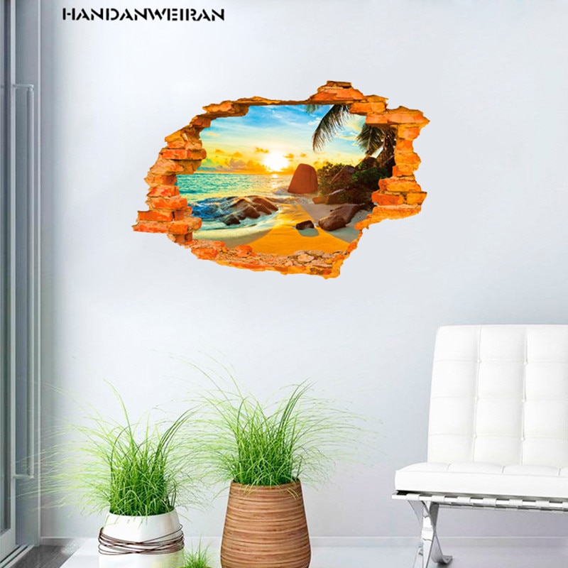 비치 벽 스티커 패션 독창성 선샤인 3d 벽 스티커 거실 스테레오 장식 decals 이동식 pvc 스티커, 매체