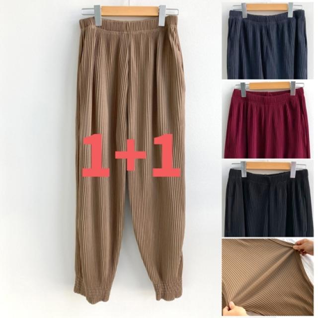 1+1베이직마켓 밴딩 스판 주름 플리츠 팬츠 와이드핏 조거 간절기 초여름