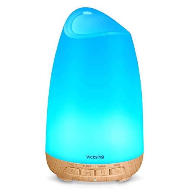 VicTsing Essential Oil 150ml Aromatherapy Diffuser for Bedroom Office with Sleep Mode 8-Color Light and Waterless Auto-Off Special Gift for Women, Color = Wood Grain, 본문참고, 본문참고