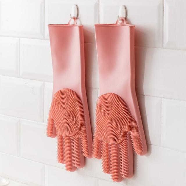 새 턴 주 디 설거지 장갑 두께 가 더 해 지고 내구성 멀 티 클 렌 징 집안일 주방 설거지 하 다 그릇 뜨 거 워 지 는 소리 신기 다목 적 주방 장갑 핑크 - 프 리 사이즈
