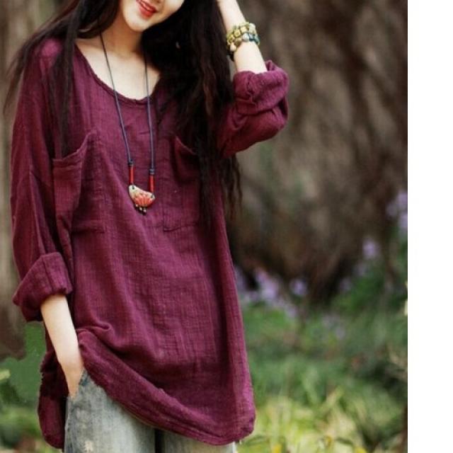 [해외]여성상의 > 티셔츠 긴팔 여성 상의 / 여성 티셔츠 Early autumn new loose big yards women's literary wild cotton long-sleeved linen shirt