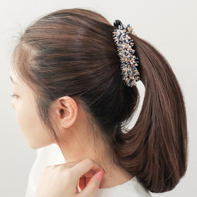 로라하 백화점 퀄리티 선물용 고급 비즈장식 헤어 성인 여성 머리 바나나핀 헤어핀 머리핀 미라쥬