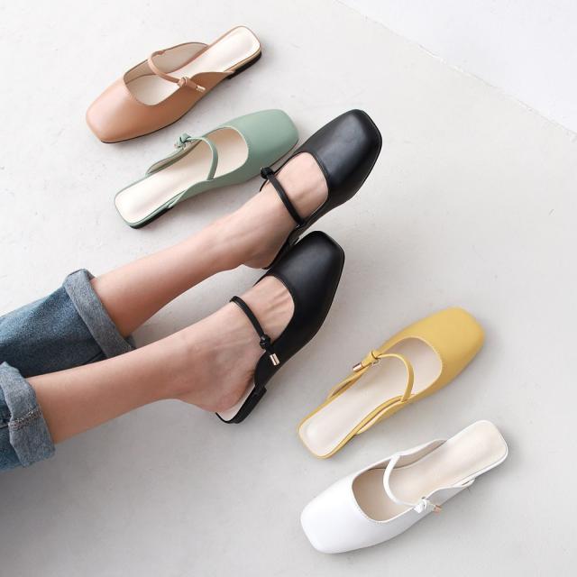 잇슈 귀여운 사각 앞코 사이드 밴딩 뮬 블로퍼 슬리퍼(1.6cm) 2511