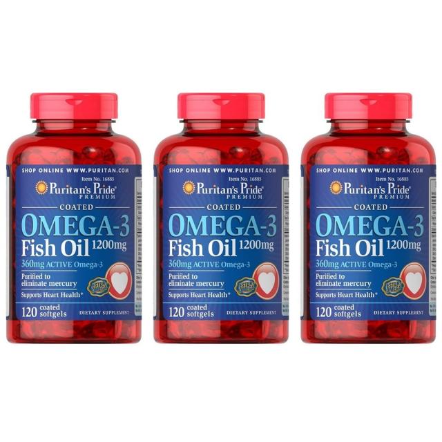 Puritan's Pride Omega-3 Fish Oil 퓨리탄 프라이드 오메가-3 피쉬 오일 코팅 1200mg 120정x3통 심혈관 동맥 건강