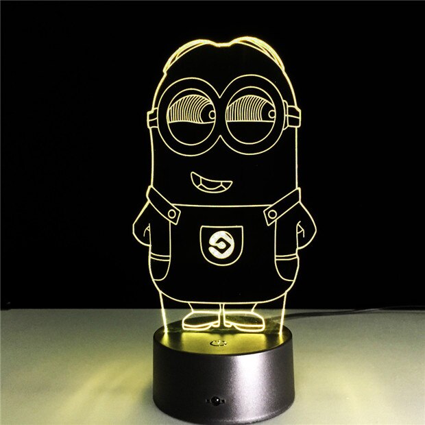 귀여운 미니언 키즈 나이트 라이트 3d 효과 침실 램프 점진적 7 색 변경 터치 스위치 GX 931, 1개, Minions 2