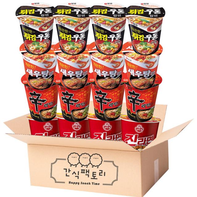 [간식팩토리] 신라면4+진라면4+튀김우동4+새우탕4 소컵라면 16개, 단품세트(총16개입)