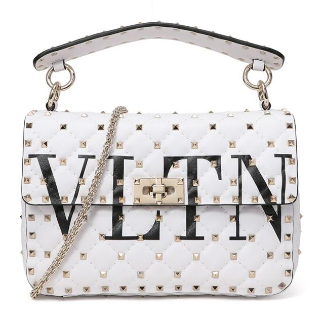 [사치품] VALENTINO 워 렌 티 노 여사 화이트 양가죽 스 터 드 장식 VLTN 프 린 팅 숄 더 크로스 백 QW2 B0122 XQC 0VP