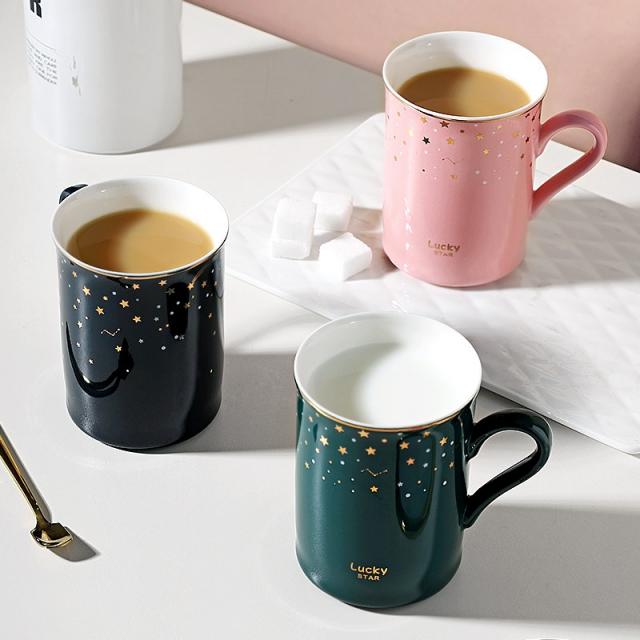 굿럭 크리에이티브 MAO 별이총총한하늘 독창적 물컵 사무실 여성 아침대용식 개성 트렌드 커플머그 노르딕, 블루 별이총총한하늘 컵 350ml