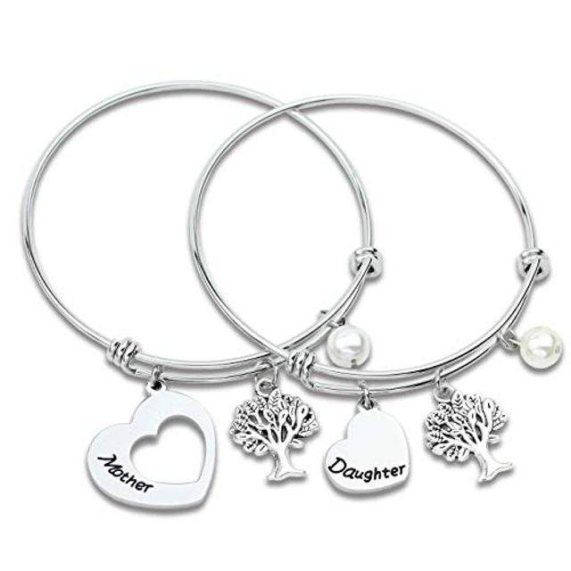[해외직배송][주위-단순변심 불가상품]어머니 Daugther 선물 엄마 뱃머리 팔찌 세트 2 매칭 하트 Bangle 엄마와 딸 팔찌 for Mom
