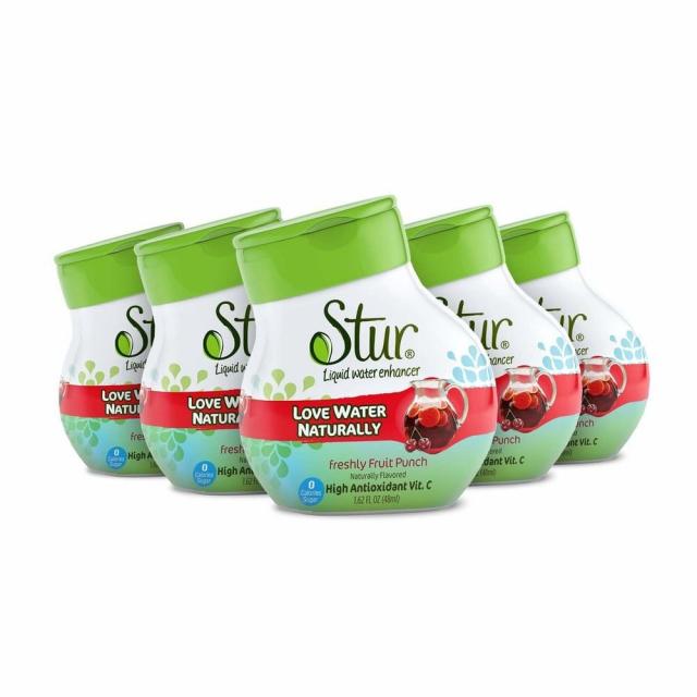 Stur 스터 네츄럴 워터 인핸서 프룻 펀치 48ml 5팩 Natural Water Enhancer Fruit Punch with Stevia 1.62 Fl Oz, 1팩