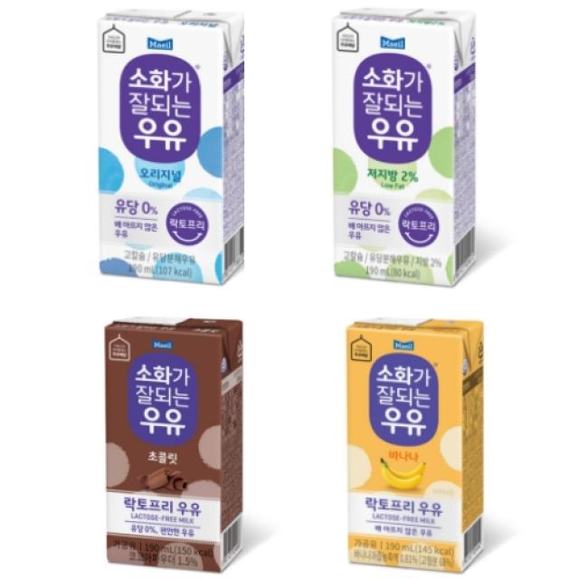 매일우유 소화가잘되는우유 190ml 오리지널6팩+저지방6팩+초코맛6팩+바나나맛6팩 총24팩 락토프리 멸균우유 보아스제과&매일우유 와 만나다.