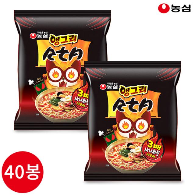 농심 앵그리 너구리 Rta 매운맛 봉지라면 121g x 40봉, 단품