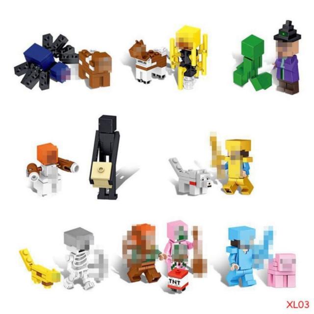 해외직구 무작위 8Pcs 마인크래프트 액션 장난감 다이아몬드 갑옷 스티브 알렉스 위치 좀비 스켈레톤 호환 어린이, Random 8 Pcs