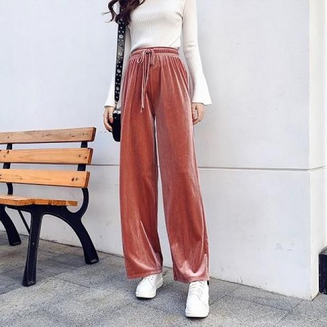 여자코듀로이 봄가을 와이드팬츠 여성 2019겨울 하이웨스트 드롭 골드벨벳 운동화 루즈핏 일자핏 롱바지