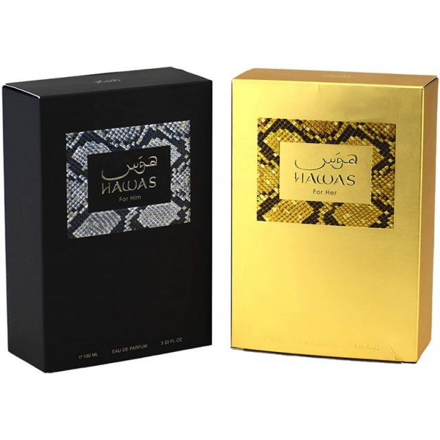 RASASASI Hawas EDP (커플 세트) 남성 & 여성 100 ML (3.4 oz) 매회 매혹적인 계피 버가못 오렌지 블러썸 그레이 앰버, 단일옵션