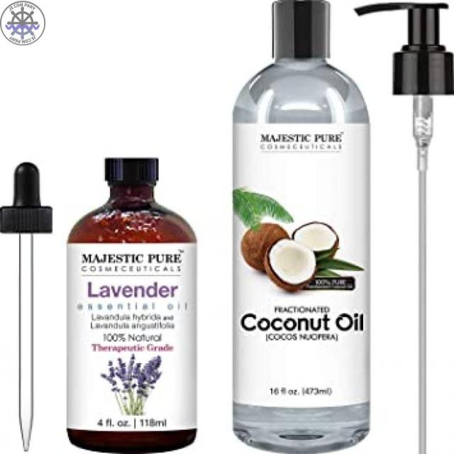 [ MAJESTIC PURE ] Lavender Essential 오일 및 분수 코코넛 오일 번들 장엄한 순수한 콤보 팩 아로마 테라피 마사지 및 국소 사용, 1개
