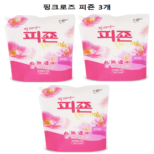 [몽둥이네마트] 피죤 섬유유연제 핑크로즈향 2100ml 리필형 파우치 피존 세탁 세제 향기로운 대용량, 3개