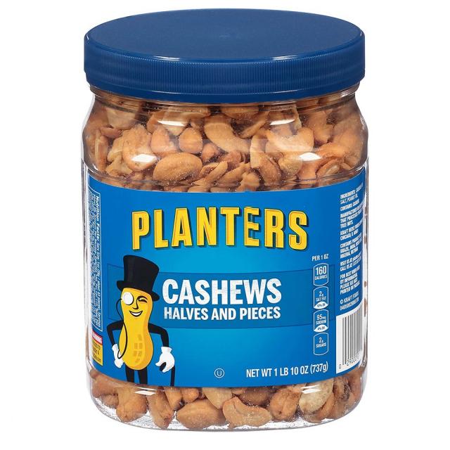 Planters Cashew Halves & Pieces (1.10lb Canister) 플랜터스 반쪽 조각 캐슈 737g, 1set