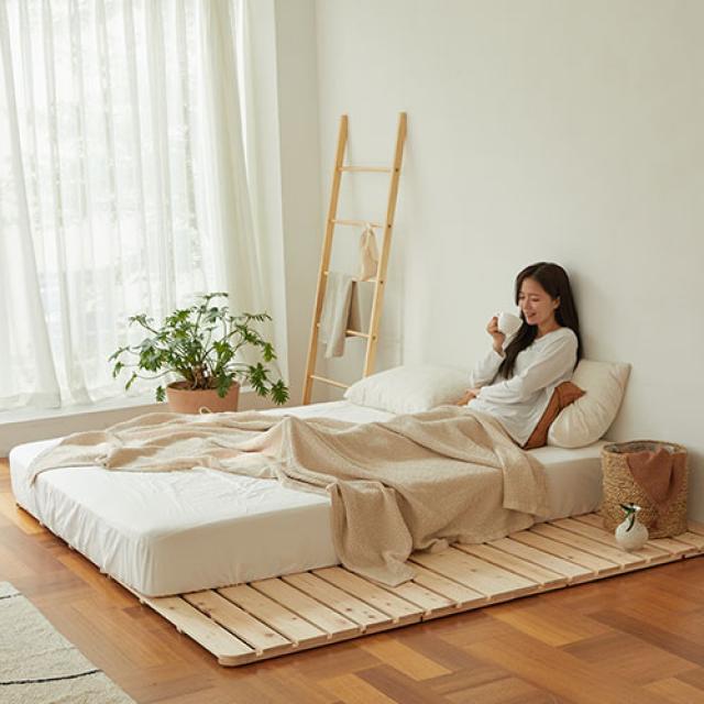 포근한집 소나무 원목 4단 접이식 매트리스 깔판 저상형 침대프레임 받침대, SS 슈퍼싱글 (109cm)