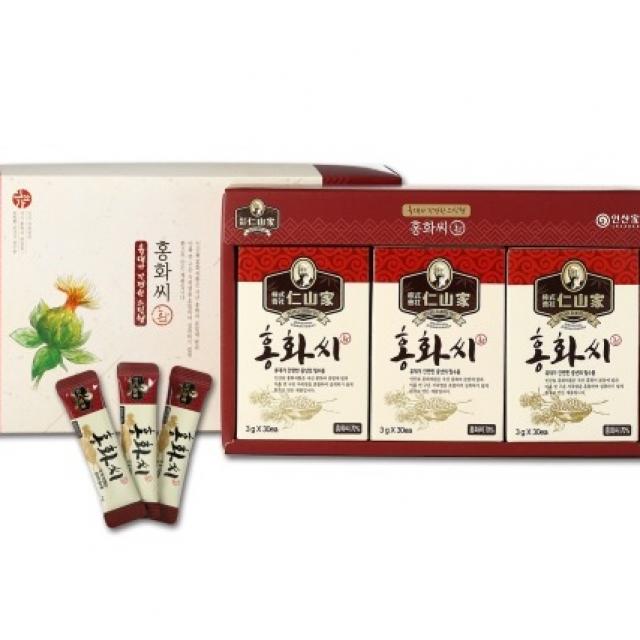 (주)인산가 정품 홍화씨환 스틱형 270g (3g x 30개 3통)+홍삼애초코크런치(49g), 인산가 홍화씨 환 스틱형 90포