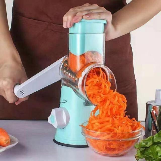모조리 야채슬라이서 채칼 커터 핸드 로터리 강판 롤러 3 대 1 슬라이서, 파란색