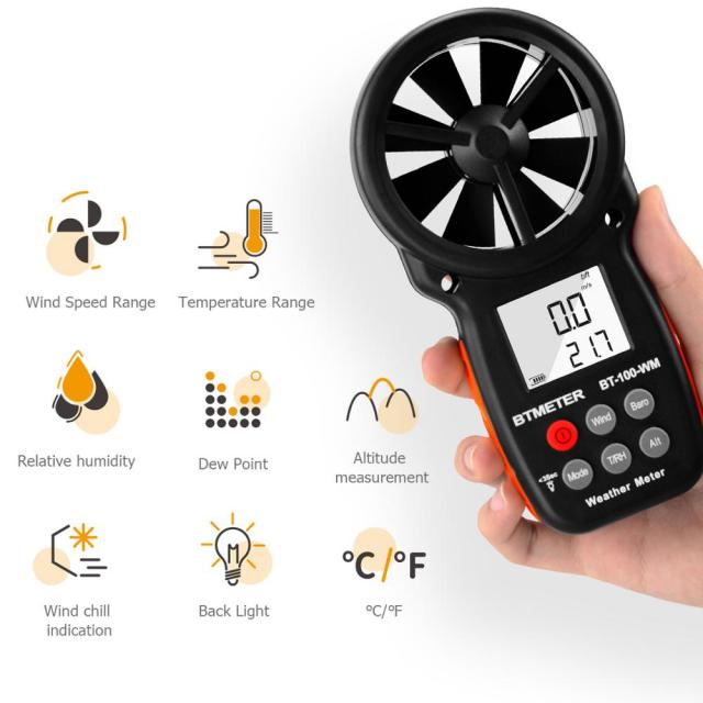 BTMeter BT 100 WM 디지털 온도계 바로미터 핸드헬드 풍속 냉각 시험기 습도속도 측정 기구, 없음