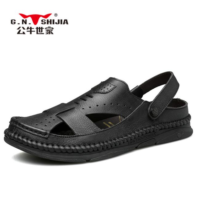 셀럽샵 불세출의 세가 남자 리얼가죽 소프트 밑창 논슬립 미끄럼방지 방취 핏아우터 투웨이 중년 인 아버지 소가죽 슬리퍼