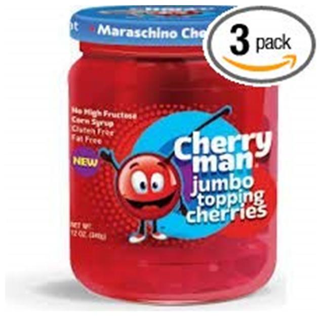 CherryMan Jumbo Topping Maraschino Cherries 체리맨 점보 토핑 마라스키노 3팩, 1개