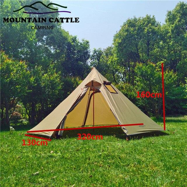 2 개의 문 Ultralight 옥외 야영 Teepee 3-4Person 20D 실리콘 나일론 배낭 하이킹 천막을 가진 격상 된 큰 피라미드 천막, TypeB Outer Tent_6