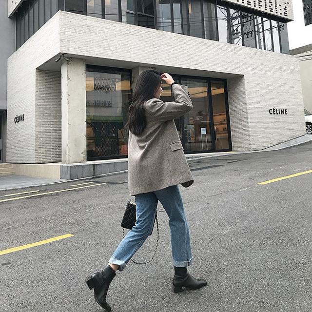 더샵패션 여성 겨울 콤비 하프코트 미시룩 외출룩 두꺼운 안감면 헤링본패턴 모직 정장 재킷 FN016