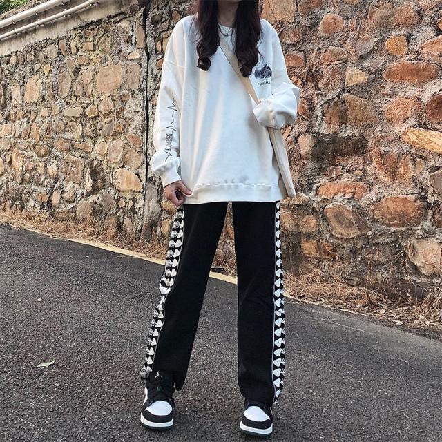 남자린넨바지 TYST생선뼈 패치워크 담합 바지남자 툭떨어지는 루즈핏 캐주얼바지 여성날씬해보이는 코디하기쉬운 나라트랜디한 사계절 트레이닝바지, 기본