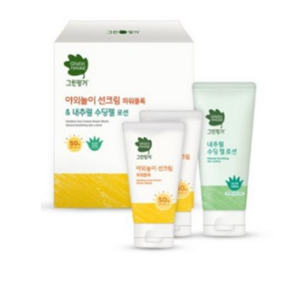 그린핑거 야외놀이 선크림 파워블록 SPF50+ PA++++ 80ml 2p + 내추럴 수딩 젤 로션 100ml, 1세트