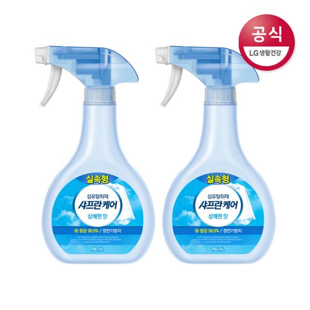 [신세계TV쇼핑]LG생활건강 샤프란케어 상쾌한향 섬유탈취제 용기 900ml x2개, 상쾌한향 용기 900ml x2개, 1