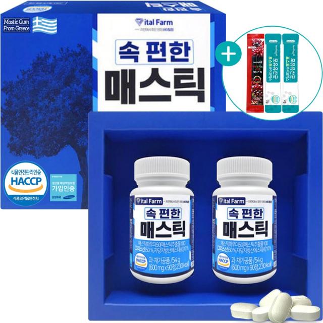 매스틱 정 부모님 선물 추천 식약처 인증 그리스 키오스 매스틱검 분말 가루 메스틱 600mg 90정 2병 세트 + 사은품 증정, 2병 1세트