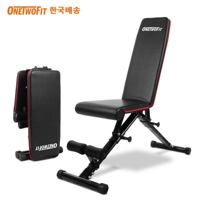 OneTwoFit 인클라인벤치 인디클라인 각도조절 벤치 접이식 평벤치 헬스벤치, 블랙&레드