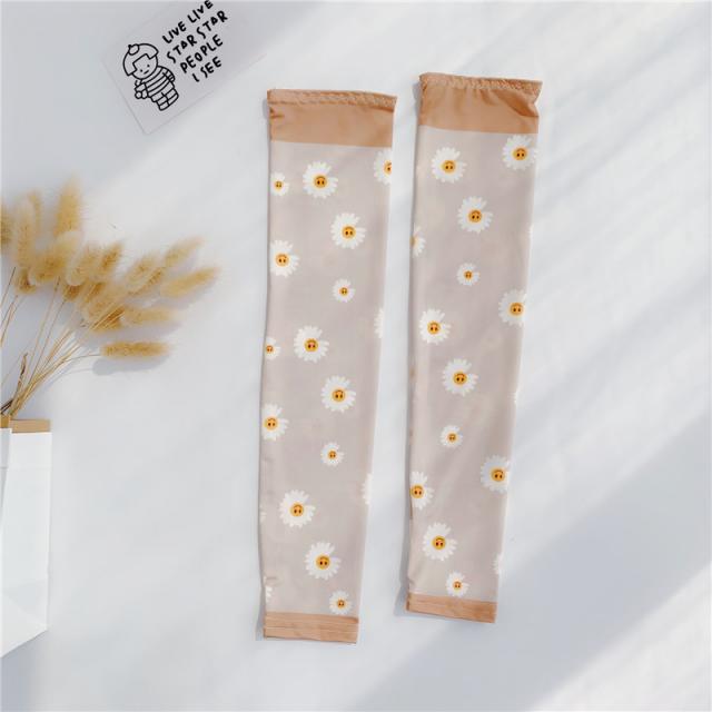 여름 캐릭터 아이스 슬리브 여 팔 자외선 차단 운전 라이더 장갑 얇은, 웃는얼굴 데이지 카키