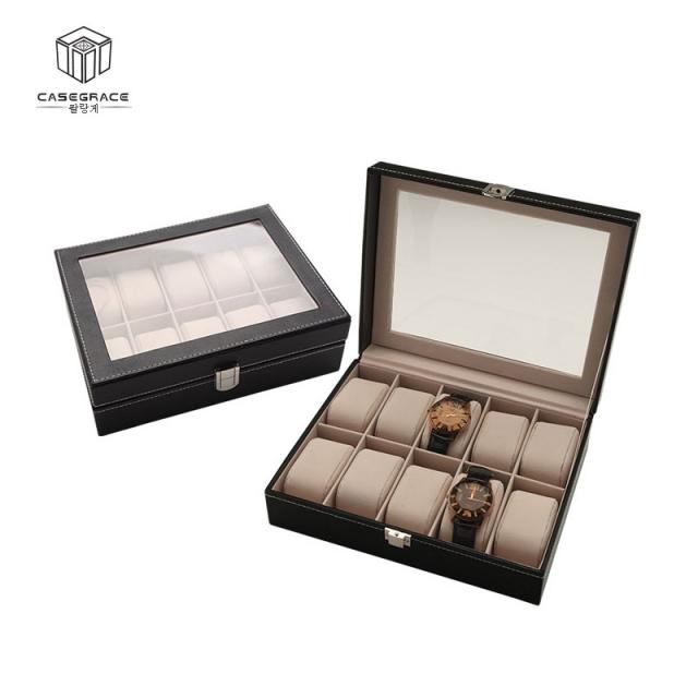 DFMEI.보석함.Jewellery box -- 한국식 10칸 가죽 시계 수납함 10좌석 탁상용 시계함 플리스 시계 가방선물 상자를 싣다