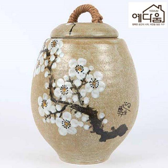 예다움 사토 매화 쌀독10kg 쌀통 쌀독 쌀항아리 황토쌀독 쌀뒤주 옹기쌀독 예쁜쌀독 여주쌀독 원목쌀통 쌀보관통 뒤주 렌지대