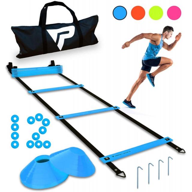 프로 민첩성 사다리 및 콘-축구 축구 스포츠 운동 운동 풋워크 훈련을위한 12 개의 디스크 콘이있는